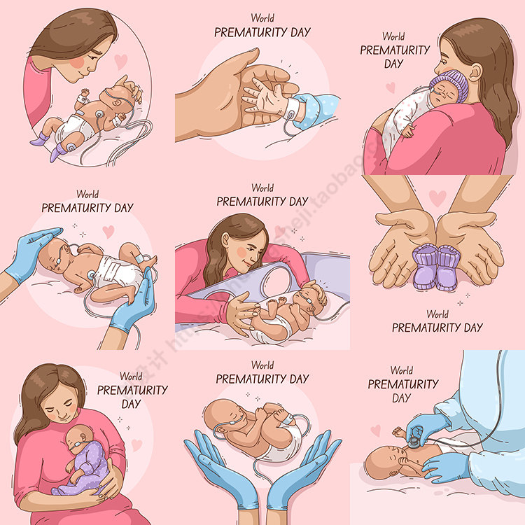 世界早产日海报插画 扁平化卡通手绘母婴背景 AI格式矢量设计素材