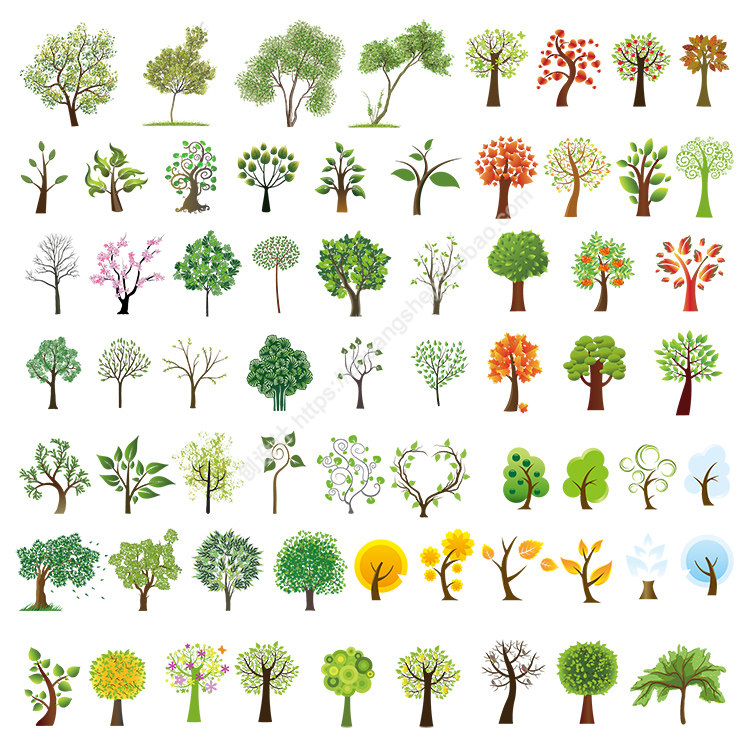 可爱卡通简约树木 多款卡通绿色树木小树植物 ai格式矢量设计素材