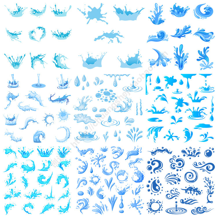 卡通水花图标 扁平化水珠水滴飞溅水渍图案 ai格式矢量设计素材