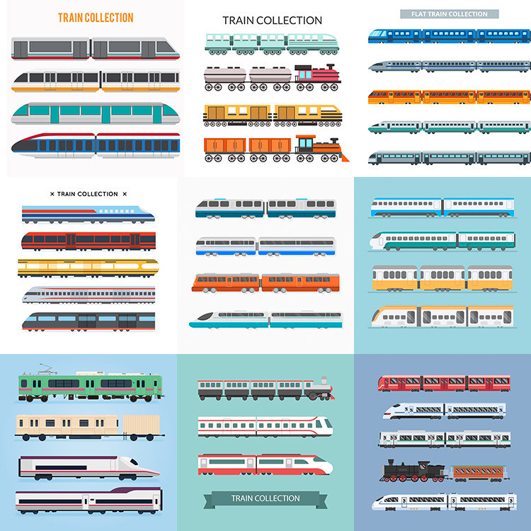 扁平化卡通列车 高铁动车火车地铁车厢交通 ai格式矢量设计素材