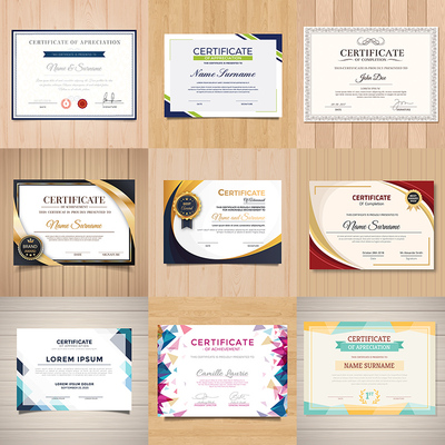 多款欧式风格证书模板AI矢量素材 高档英文毕业荣誉奖状授权书