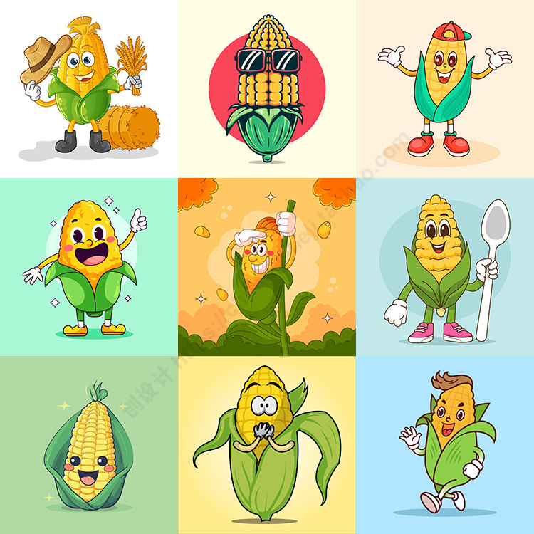 卡通玉米插画 扁平化可爱苞米粟米形象背景 ai格式矢量设计素材