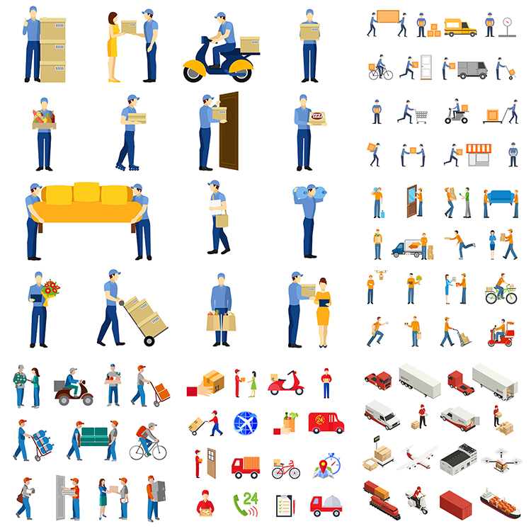 快递员派送人物场景 物流派件送货工作人员 AI格式矢量设计素材