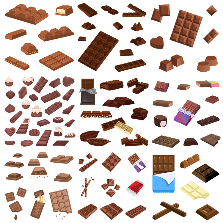 巧克力插画 扁平化卡通黑白巧克力块甜品食物 AI格式矢量设计素材