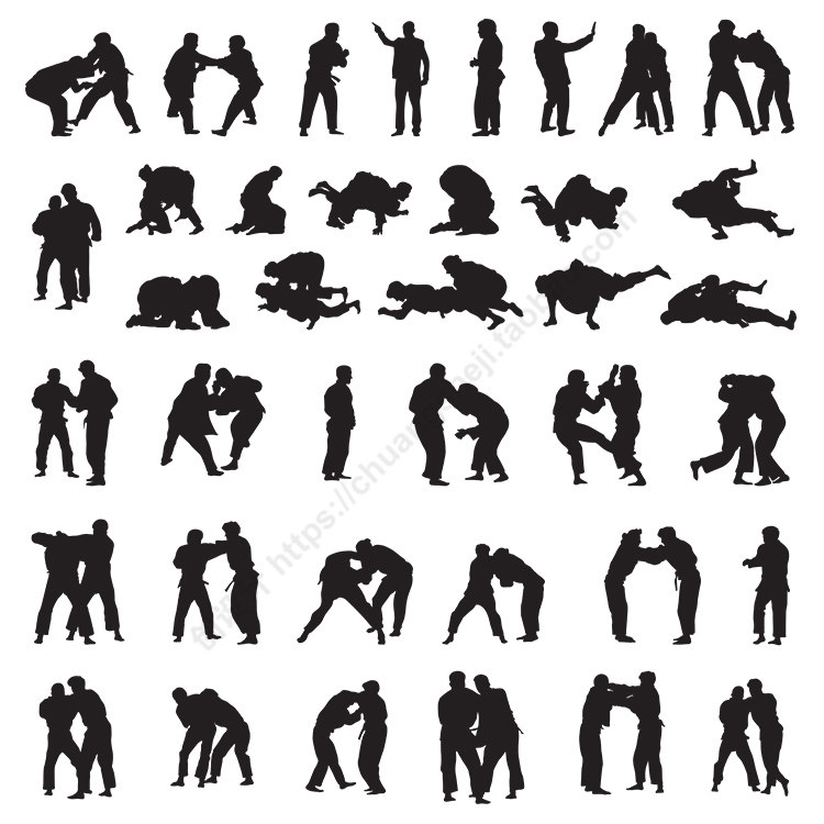 柔道人物剪影 竞技体育运动动作姿态图标 ai格式矢量设计素材