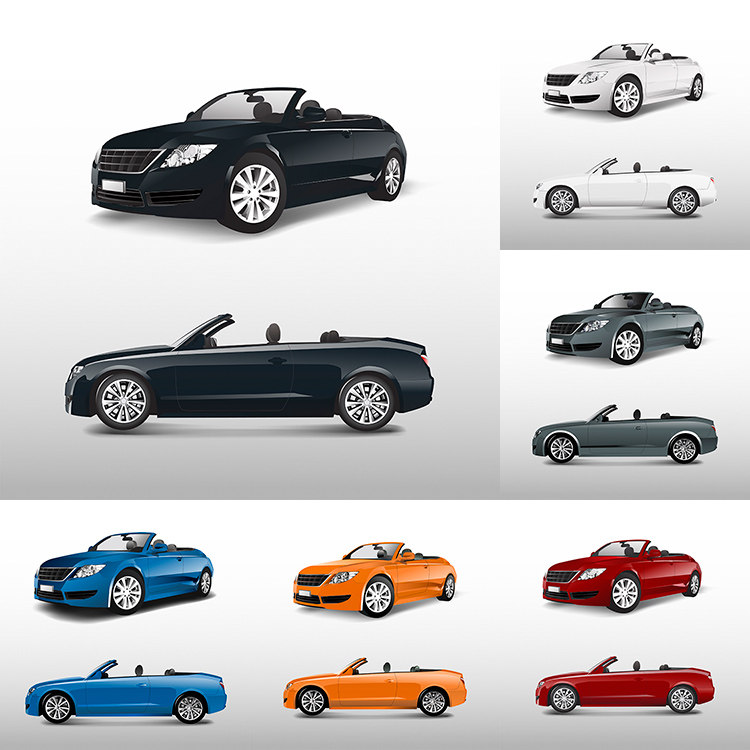 豪华敞篷车 彩色跑车轿车汽车交通工具插画 ai格式矢量设计素材