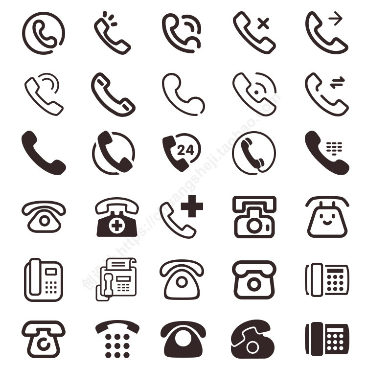 30款电话图标 简约黑白电话元素icon psd格式分层免扣设计素材