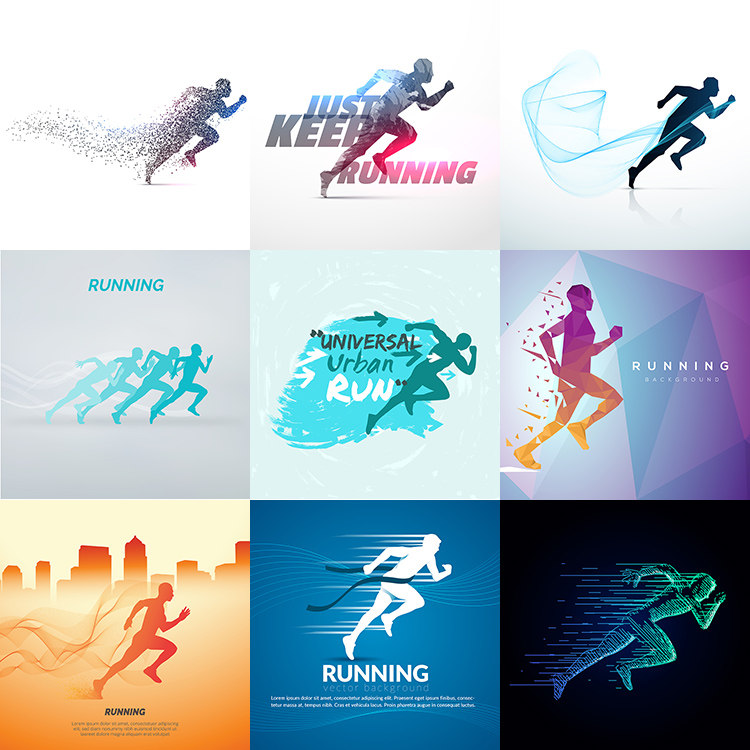 跑步人物剪影背景 奔跑阳光运动速度冲刺海报 ai格式矢量设计素材