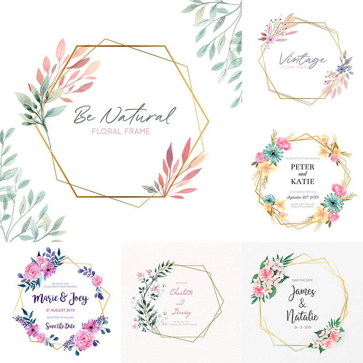 精美多边形花纹卡片 婚礼婚庆邀请帖邀请函 AI格式矢量设计素材