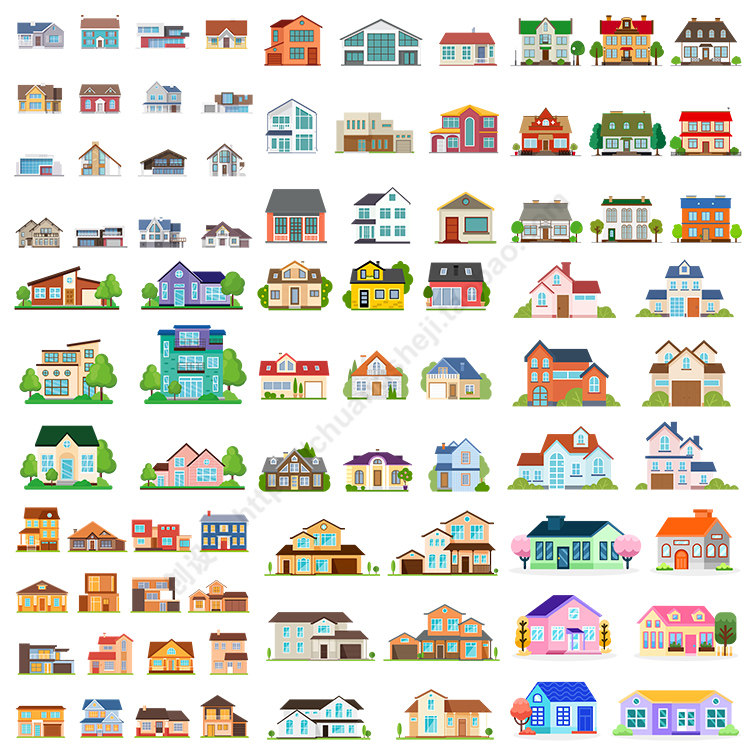 扁平化房屋图标 卡通可爱住宅楼房建筑插画 ai格式矢量设计素材