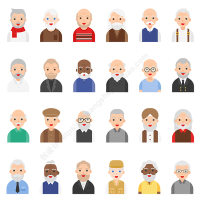 扁平化老爷爷人物形象 卡通老年人阿公头像 AI格式矢量设计素材