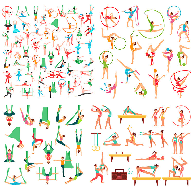 艺术体操人物动作 平衡木带操圈操绳操球操 AI格式矢量设计素材