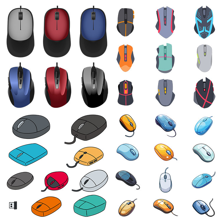 鼠标插画 卡通手绘彩色有线无线鼠标 非实物 AI格式矢量设计素材