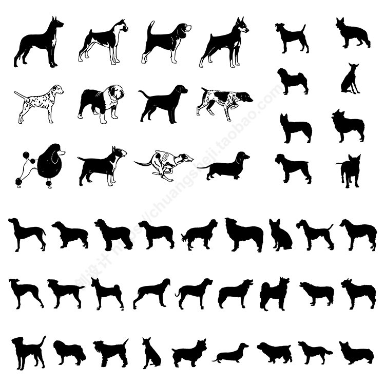 小狗剪影 多款品种宠物狗斑点柯基腊肠犬图标 ai格式矢量设计素材