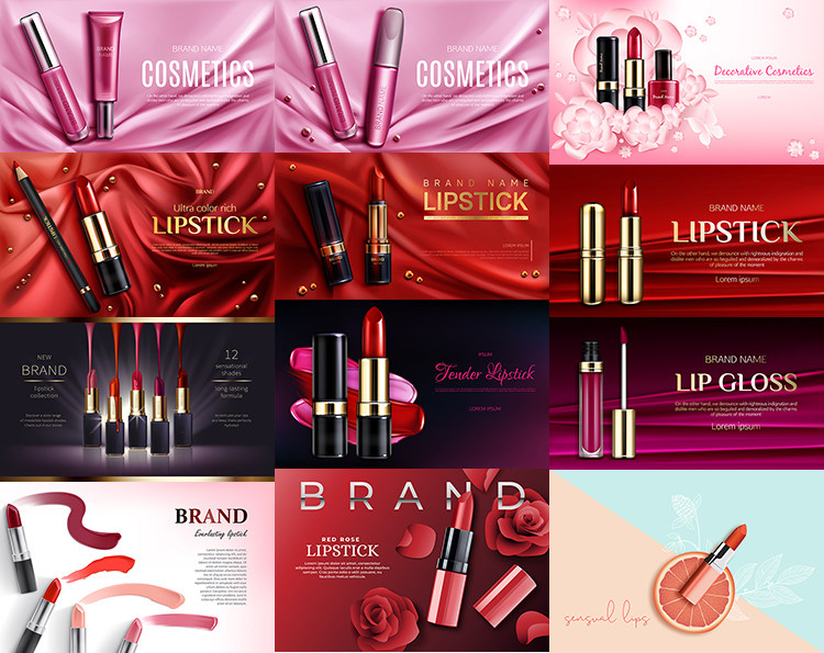 口红海报 女性美容化妆品高端唇膏宣传广告 EPS格式矢量设计素材