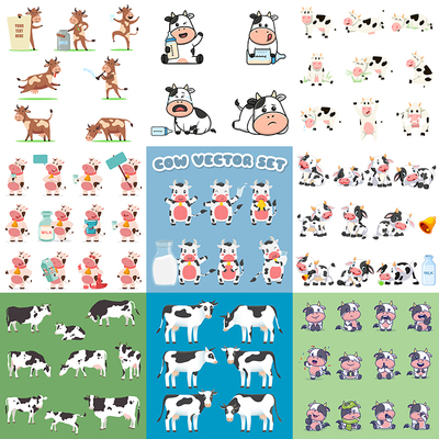 卡通奶牛形象插画 扁平化可爱动物乳牛 AI格式矢量设计素材