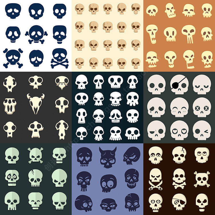 卡通骷髅头图标 扁平化万圣节恐怖头颅骨图案 ai格式矢量设计素材