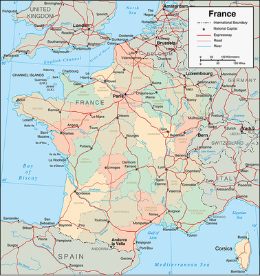 法国地图 英文版国家行政分区图 非实物地图 AI格式矢量设计素材