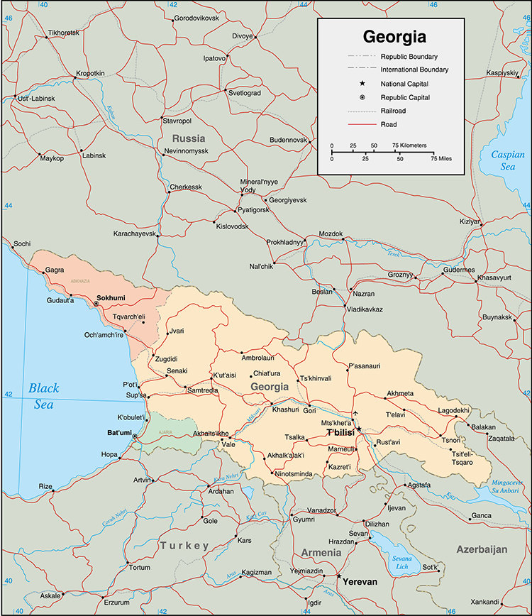 格鲁吉亚地图ai矢量素材 英文国家分区地图非实物地图 设计素材