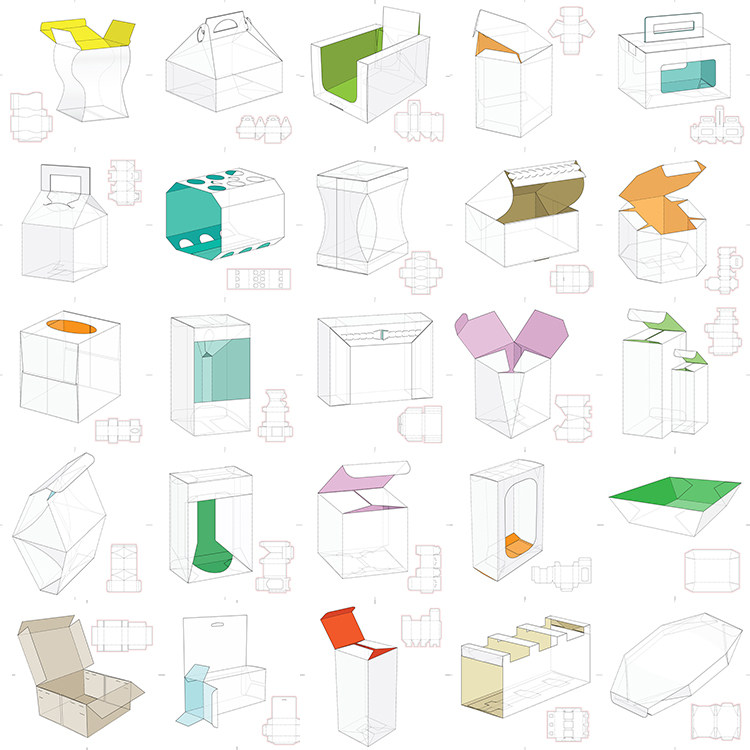 礼品包装盒刀模eps矢量素材 25款创意纸盒折叠展开图 设计素材