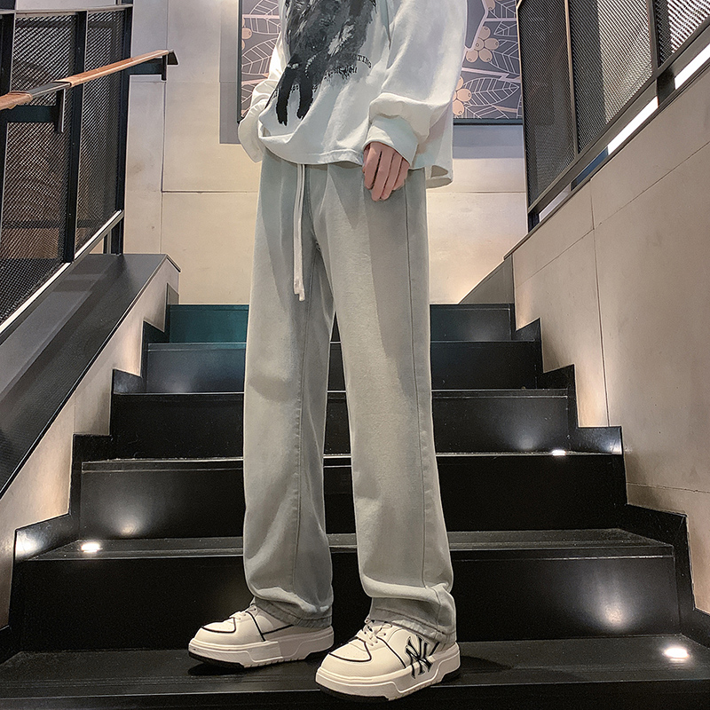 美式微喇叭直筒牛仔裤男宽松阔腿