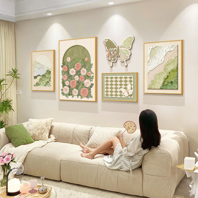 奶油风玫瑰客厅装饰画2026新款组合壁画简约高级感沙发背景墙挂画
