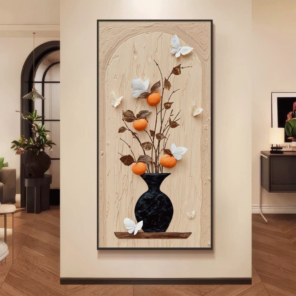 中古风入户玄关装饰画走廊尽头入户玄关挂画过道墙面壁画装饰