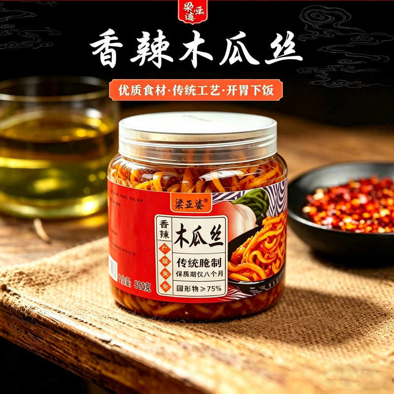 梁亚婆香辣木瓜丝500g 广西特产下饭菜开胃酱菜咸菜瓶装即食