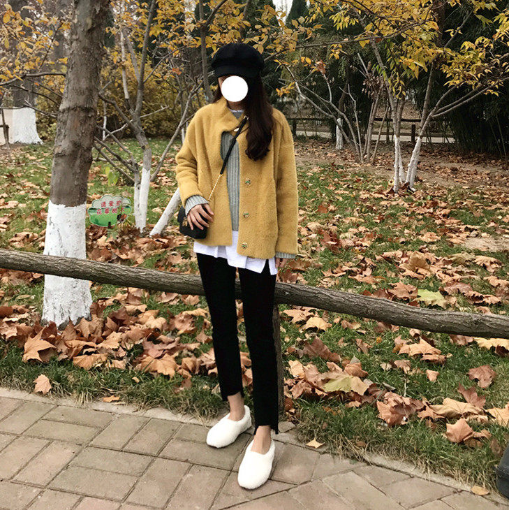 春秋款韩国网红ins洋气蝙蝠袖慵懒廓形宽松仿貂绒针织短外套女