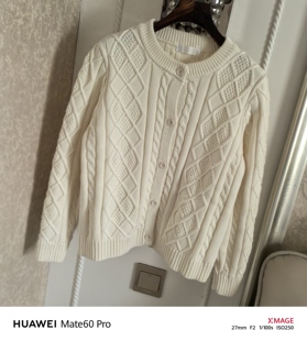 毛衣外套女小个子 女百搭纯棉线开衫 全棉秋冬韩版 宽松圆领针织衫