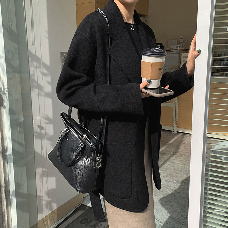 双面羊绒大衣女短款小个子秋冬女装2024新款小香风羊毛呢外套