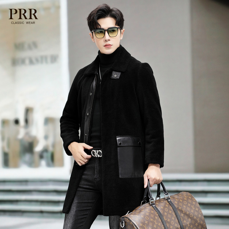 冬季皮毛一体男中长款真皮皮衣羊剪绒外套加厚羊羔毛绵羊皮草大衣