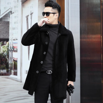 冬季新款皮毛一体男士羊剪绒大衣中长款翻领双面穿羊羔毛皮草外套