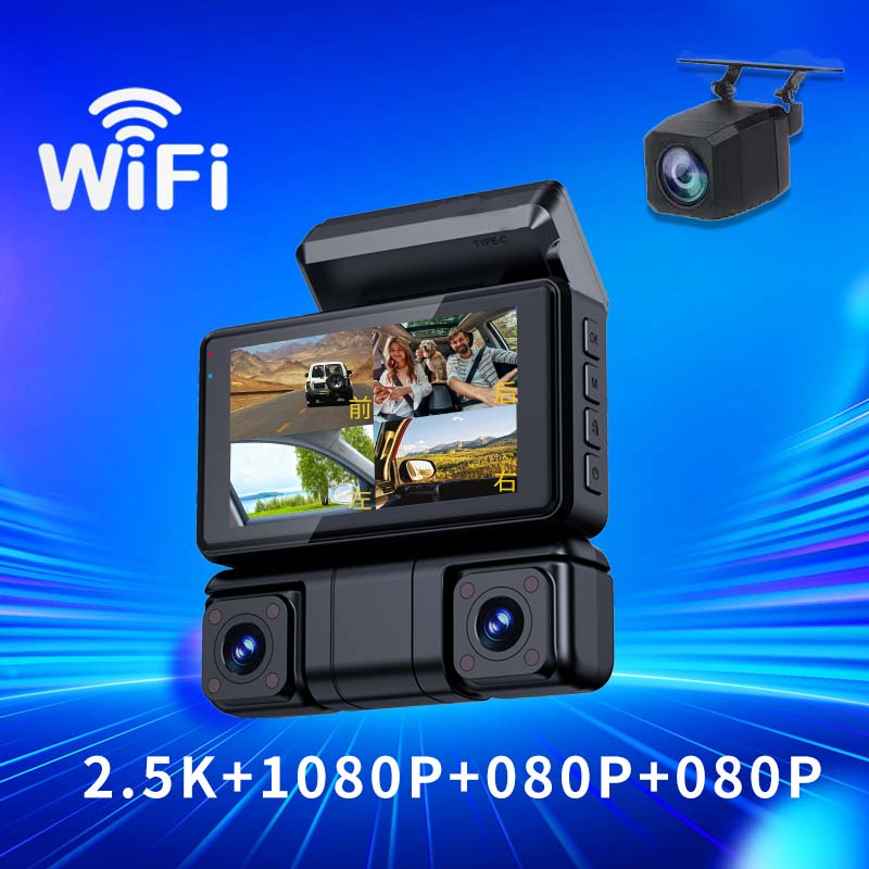 2.5K高清前后四路行车记录仪内置WIFI重力感应24小时监控跨境热销