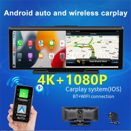 4K高清10.26寸车载智能屏无线CarPlay安卓Auto前后2路记录仪带GPS