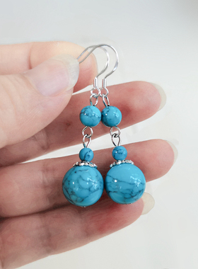 民族风松石蓝耳环中国风古典个性复古波西米亚蓝色耳坠无耳洞耳夹