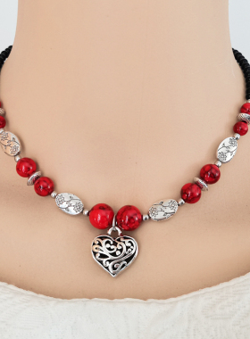 云南民族风短款锁骨额饰爱心项链