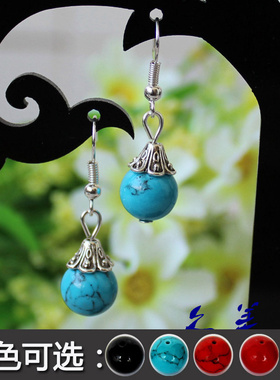 云南民族饰品复古藏银短款耳坠蓝松石简约耳环藏族特色配饰R119