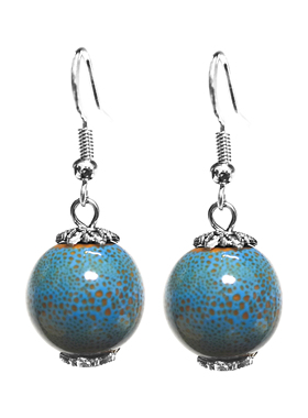 新款民族风简约单珠耳环14MM蓝色陶瓷珠耳坠个性特色小众配饰品女