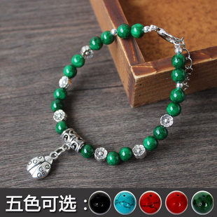 新款云南民族风原创设计手工藏银松石花朵七星瓢虫吊珠手链QSL053