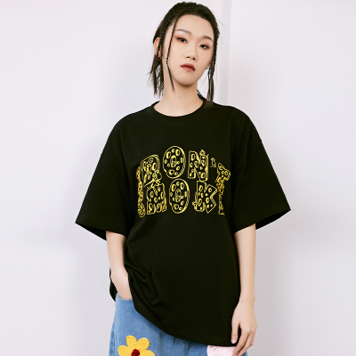 IDONTSMOKE拒绝抽烟街头休闲风字母印花短袖T恤男女情侣黑色宽松