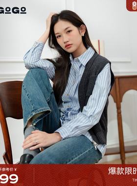 LAGOGO含羊毛V领针织背心女拉谷谷2025年冬季新款马甲ODMM539B63