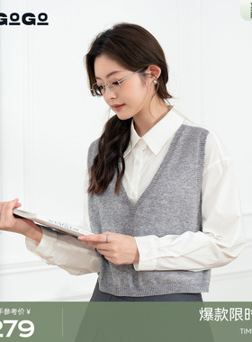 LAGOGO翻领拼接落肩衬衫女拉谷谷2026春新款文艺上衣OCSS558C12