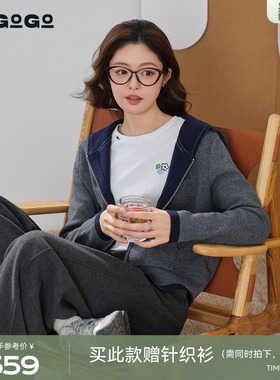 LAGOGO百搭连帽短外套女拉谷谷2026年春新款含羊毛上衣PAWW531B25