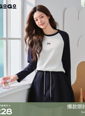 LAGOGO插肩袖显瘦T恤女拉谷谷2026春新款刺绣简约上衣PATT552B01
