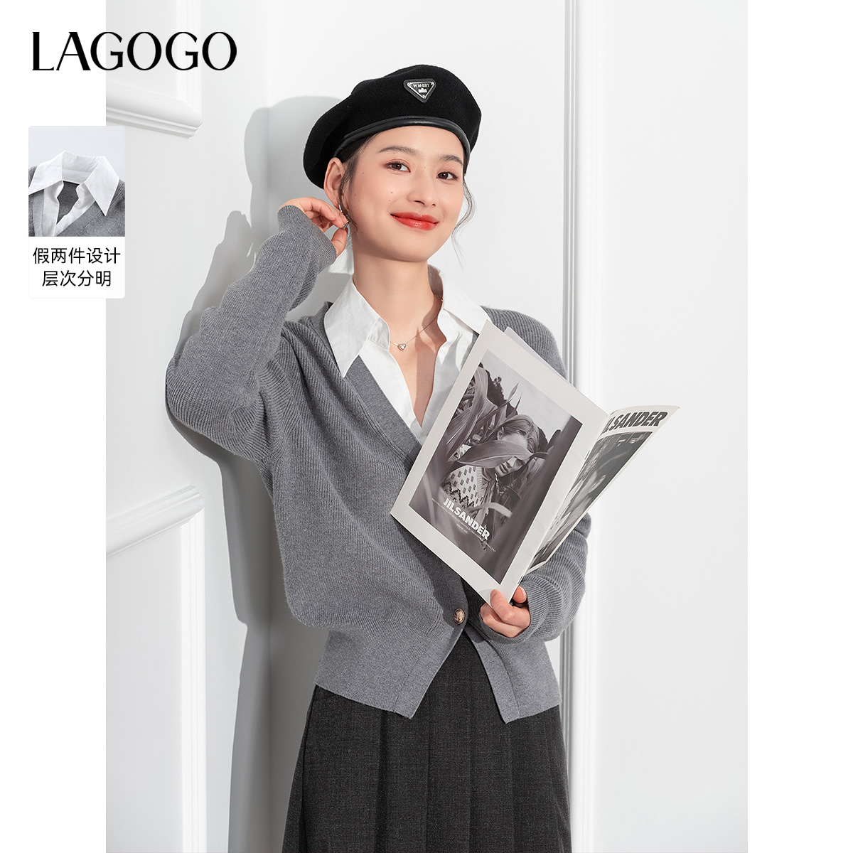 假两件设计 不规则门襟 时尚有设计感