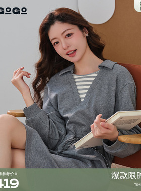 LAGOGO假两件收腰连衣裙女拉谷谷2026年春新款时尚裙子PALL451B33