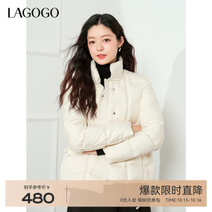 轻薄保暖外套 新款 LAGOGO新中式 白色柔软羽绒服女拉谷谷冬季