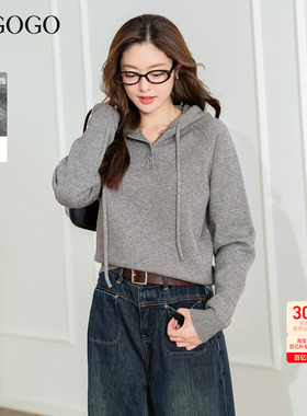 LAGOGO灰调逸想连帽针织衫女拉谷谷2025年冬季新款柔软慵懒套头衫
