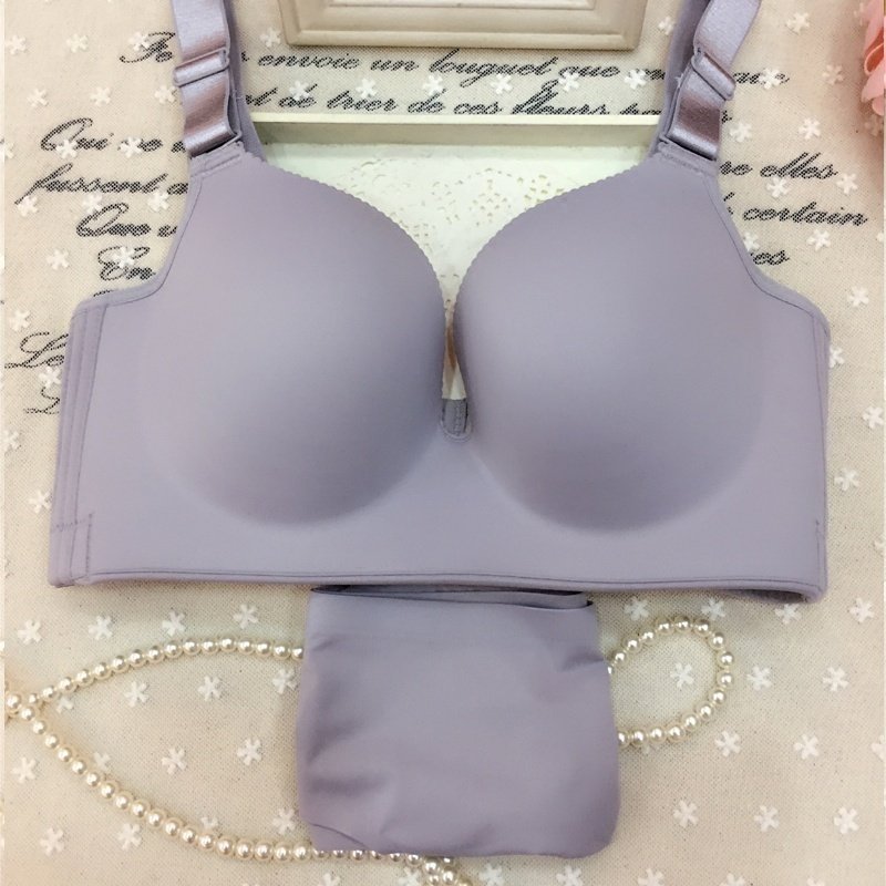 光面薄款聚拢75D女无钢圈文胸收副乳无痕上托调整型夏季内衣套装